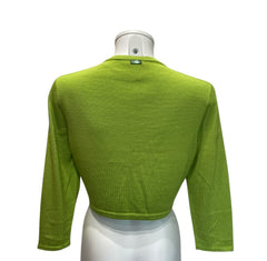 Oscar de la Renta Cropped Cardigan Set Luxury Silk Knit Multicolor Collection - Apple Green Cardigan