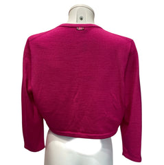 Oscar de la Renta Cropped Cardigan Set Luxury Silk Knit Multicolor Collection - Bold Fuchsia