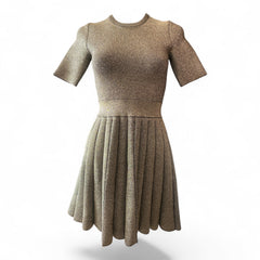 A.L.C. Susana Metallic Pleated Fit-and-Flare Dress Gold – XS