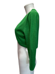 Oscar de la Renta Cropped Cardigan Set Luxury Silk Knit Multicolor Collection - Green Cardigan
