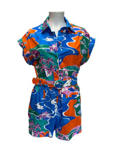 Paolita Colorful Printed Short Jumpsuit Belted Silk Resort Playsuit - Size Medium