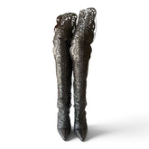 Alexandre Birman Black Laser-Cut Leather Over-the-Knee Stiletto Boots – Size 41