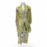 Amaris Yellow & Blue Open Kaftan with Belt