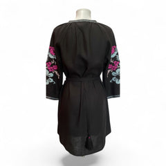 Ancient Kallos Black Linen Embroidered Dress – Small