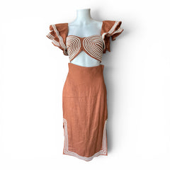 Andrés Otálora Habana Embroidered Linen Top & Midi Skirt Set – Size 6 / 4