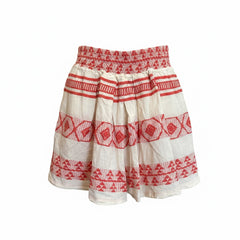 August Red and White Embroidered Top and Shorts Summer Set