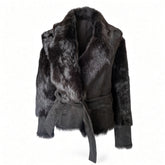 Balmain Lambskin Shearling Belted Jacket – Black – Size 38