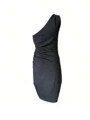 Banana Republic Black One-Shoulder Ruched Bodycon Dress – Size 10