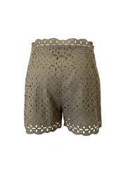 Blumarine Olive Green Eyelet Lace Shorts – Italian Designer Summer Shorts – Size IT 44