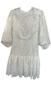 Borgo de Nor White Lace Open Back Dress 3/4 Sleeve Romantic - Size 10
