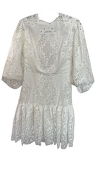 Borgo de Nor White Lace Open Back Dress 3/4 Sleeve Romantic - Size 10