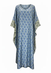 By Walid Blue & Green Silk Kaftan Dress – Rare Artisan Bohemian Luxury – 100% Silk