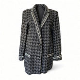 Chanel Long Tweed Jacket – Black, Silver & White – Size 44