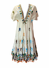 Camilla Embroidered Fish Motif Dress – Beige & Multicolor – Size Unspecified