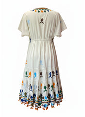 Camilla Embroidered Fish Motif Dress – Beige & Multicolor – Size Unspecified