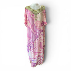 Camilla Embellished Silk Kaftan – Pink & Purple