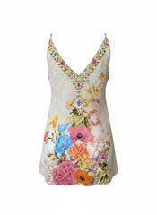 Camilla Embellished Floral Silk Cami Top