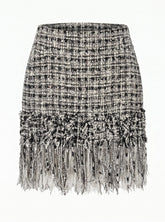Chanel Black & White Tweed Fringe Skirt - Size 44