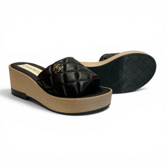 Chanel Lambskin Quilted CC Wedge Sandals – Size 39