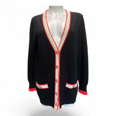 Chanel Pre-Spring 2017 Cashmere Cardigan – Black, Ivory & Coral – Size 42