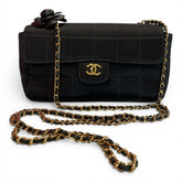 Chanel Satin Chocolate Bar Quilted Camellia Mini Flap Bag – Rare Early 2000s Vintage Chanel Bag