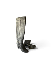 Chanel Black Leather Knee-High Boots with Block Heel – Size 40