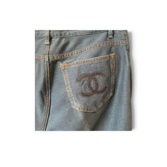 Chanel Blue Denim Jeans with CC Logo Back Pocket – Size 42