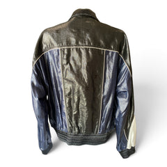 Chanel Satin-Effect Logo Track Jacket with Contrast Piping – Black, Blue & Ivory – Size 44