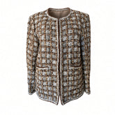 Chanel Tweed Jacket – Brown, Beige & Silver – Size 42