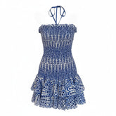 Charo Ruiz White Blue Embroidered Strapless Mini Dress - Size M