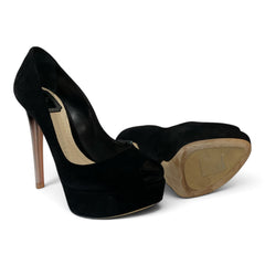 Christian Dior Black Suede Peep-Toe Platform Pumps – Size 37
