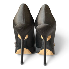 Christian Dior Crystal & Bead Embroidered Satin Peep-Toe Pumps – Black – Size 37