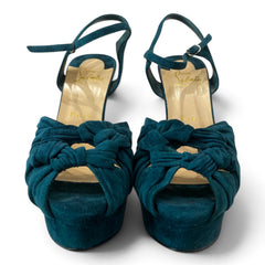 Christian Louboutin Ionescadiva 150 Knotted Suede Platform Sandals – Emerald Green – Size 38