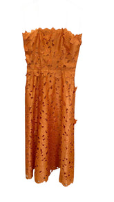 Costarellos Lorima Strapless Bustier Lace Dress Orange Floral Couture - Size 40