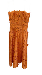 Costarellos Lorima Strapless Bustier Lace Dress Orange Floral Couture - Size 40