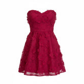 Costarellos Fuchsia Strapless Floral Lace Mini Dress Structured Bodice - Size 40
