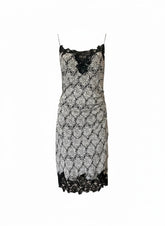DVF Annalette Black & White Paisley Lace Slip Dress – Diane von Furstenberg Silk Slip Dress – Size 8