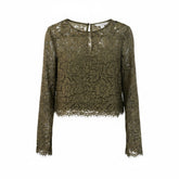 Diane Von Furstenberg Green Lace Top and Skirt Set Floral Sheer - Size 8