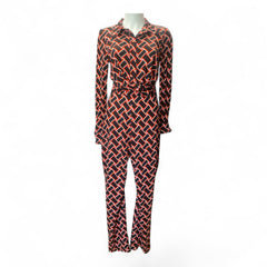 Diane von Furstenberg Geometric Print Belted Jumpsuit – Size 6
