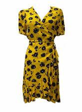 Diane von Furstenberg Yellow Floral Wrap Mini Dress – Iconic Feminine Silhouette | Size 6