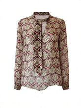 Devotion Beige, Black & Pink Geometric Floral Print Blouse – Size S