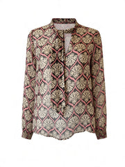 Devotion Beige, Black & Pink Geometric Floral Print Blouse – Size S