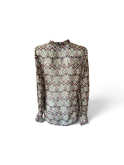 Devotion Beige, Black & Pink Geometric Floral Print Blouse – Size S