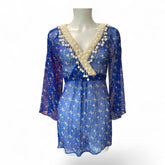 Dosed Embroidered Silk Tunic – Blue – Size L