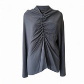 Dries Van Noten Navy Blue Ruched Long-Sleeve Blouse – Size 42