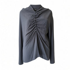 Dries Van Noten Navy Blue Ruched Long-Sleeve Blouse – Size 42