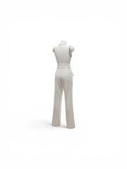 Elie Saab White Sleeveless Tailored Jumpsuit With Gold Chain Trim Belt Size 38