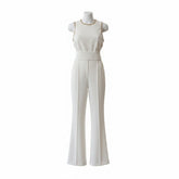 Elie Saab White Sleeveless Tailored Jumpsuit With Gold Chain Trim Belt Size 38