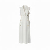 Elie Saab White Double-Breasted Gold Button Dress - Size 39