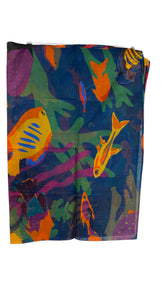 Eres Fish Print Pareo Multicolor Silk Blend Scarf Wrap